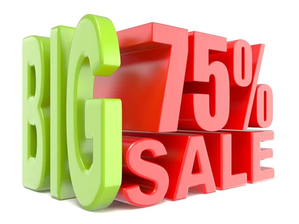Big sale and percent 75% 3D words sign — Stock Photo, Image