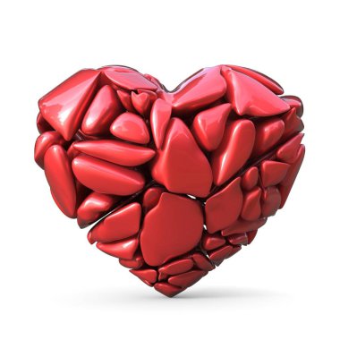 Broken red heart made of red rocks. 3D clipart