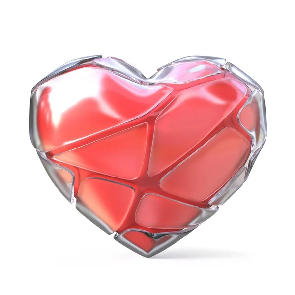 Törött jeges shell piros szív. 3D — Stock Fotó