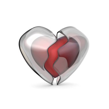Red heart with broken iced shell. 3D clipart