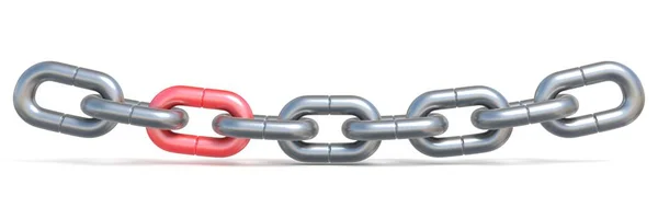 Łańcuch z jeden czerwony link 3d — Zdjęcie stockowe