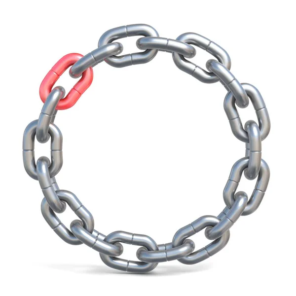 Круговая цепь с одним красным звеном 3D — стоковое фото
