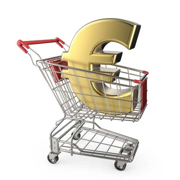 Červený nákupní košík s Zlatý znak měny euro 3d — Stock fotografie