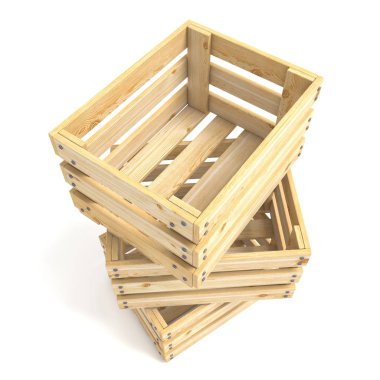 Üç ahşap kasa boş. 3D