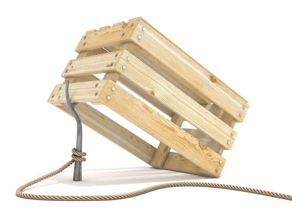 Trappola in cassa di legno e marea corda per attaccare 3D — Foto Stock