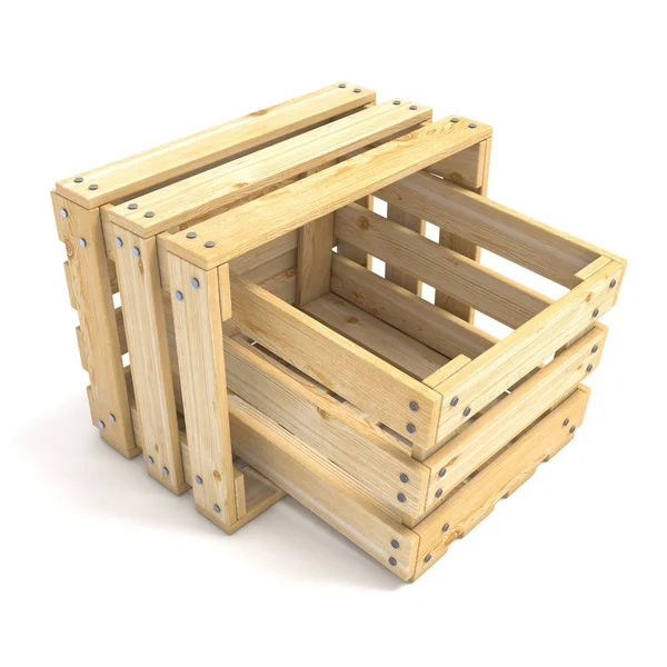 Due casse di legno vuote Vista laterale 3D — Foto Stock