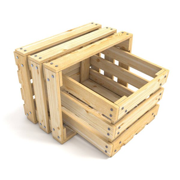 Two empty wooden crate Side view 3D