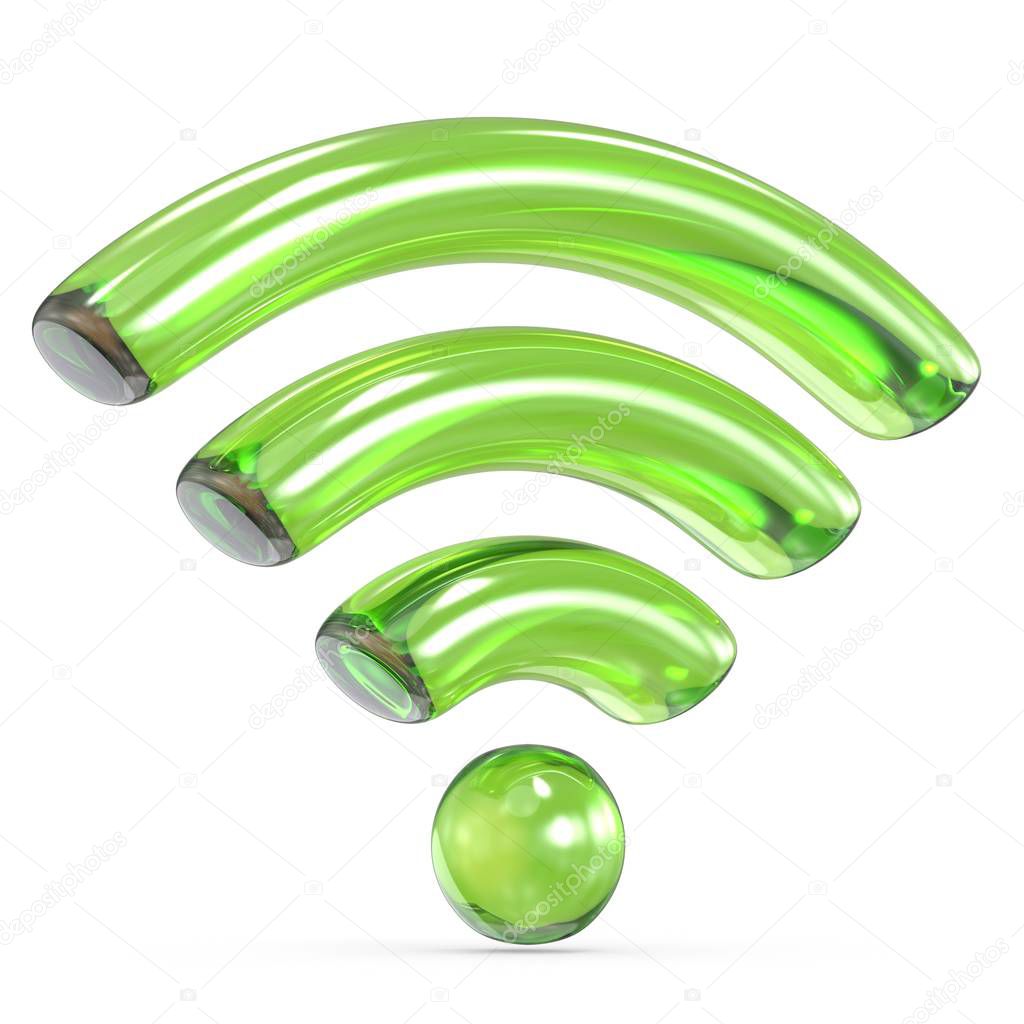 Transparent green WiFi sign 3D render illustration isolated on white background