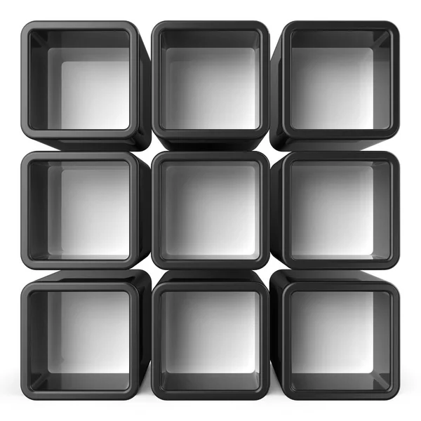 Copia spazio bianco e nero scaffale set 3D — Foto Stock
