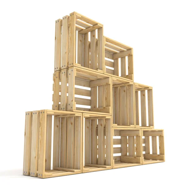 Empty Wooden Crates Arranged Side View 3D Empty Wooden Crates Arranged Side View 3D