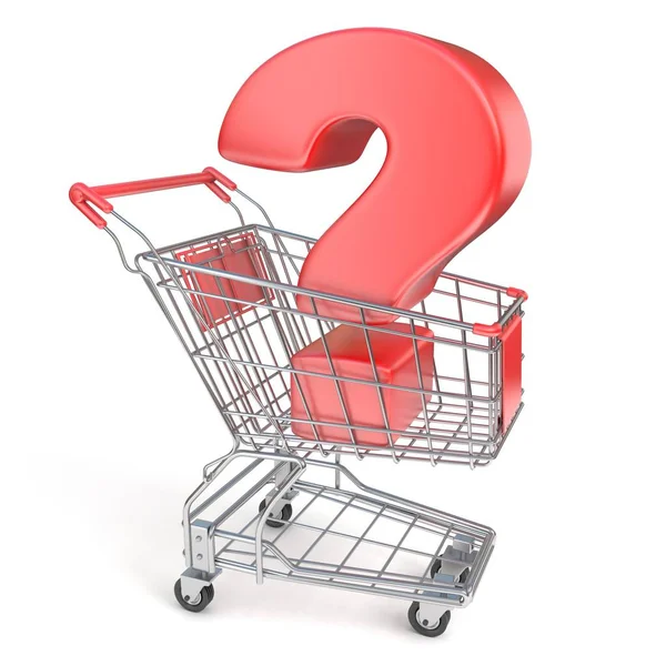 Signo de interrogación rojo dentro del carrito de compras 3D — Foto de Stock
