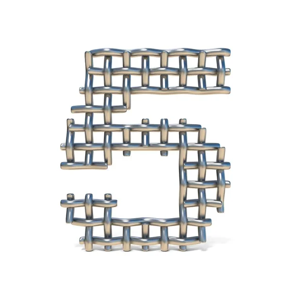 Metal wire mesh font Number 5 CINCO 3D — Fotografia de Stock