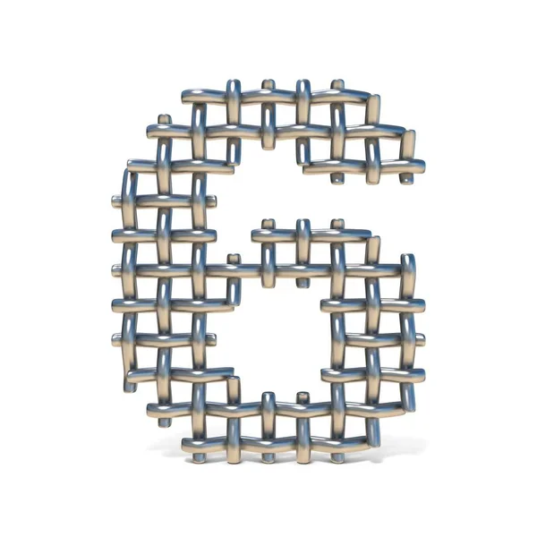 Metal wire mesh font Number 6 SIX 3D — Stock Photo, Image