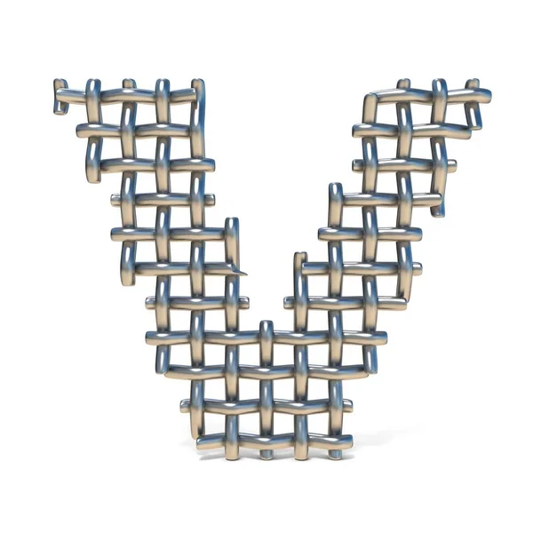 Metalltråd mesh teckensnitt bokstaven V 3d — Stockfoto