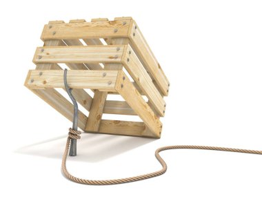 Trap made of wooden crate and rope tide to stick 3D clipart