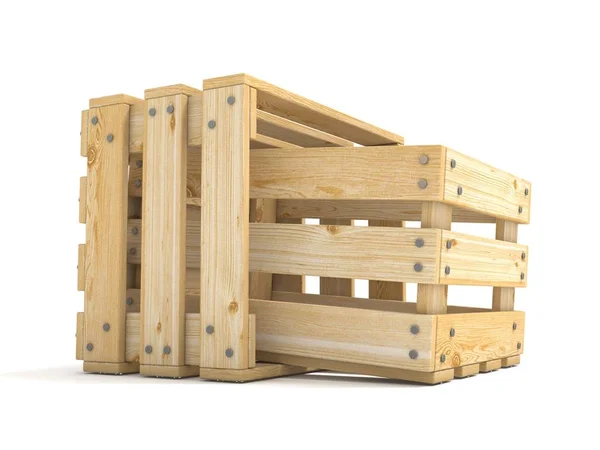 Dos cajas de madera vacías Vista lateral 3D —  Fotos de Stock