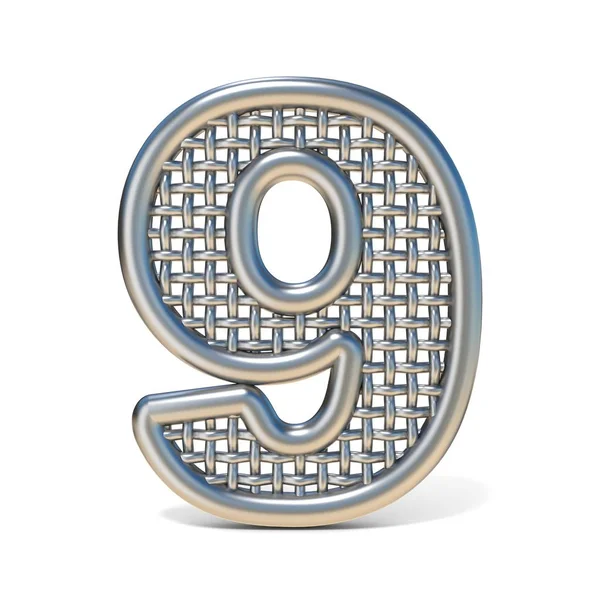 Fonte de malha de arame metálico delineada Número 9 NINE 3D — Fotografia de Stock