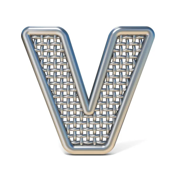 Overzicht metaaldraad mesh lettertype Letter V 3d — Stockfoto