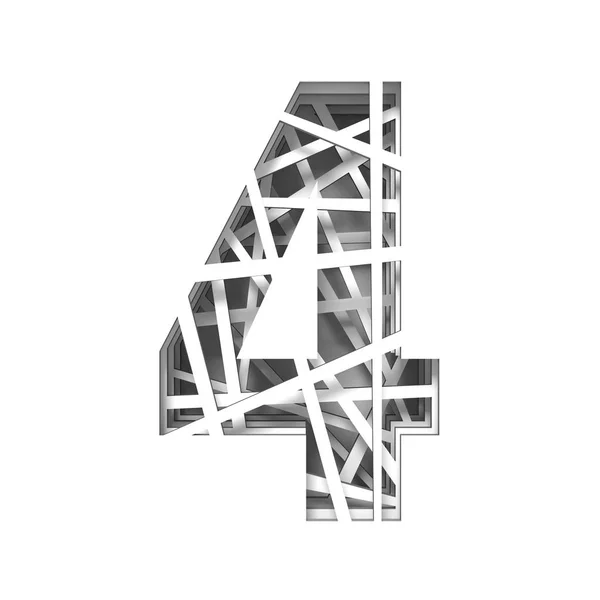 Papier uitknippen lettertype nummer vier 4 3d — Stockfoto