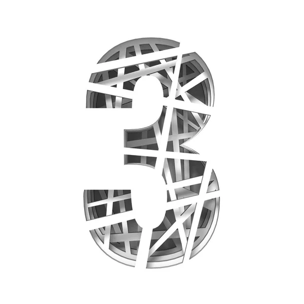 Papier uitknippen lettertype nummer drie 3 3d — Stockfoto