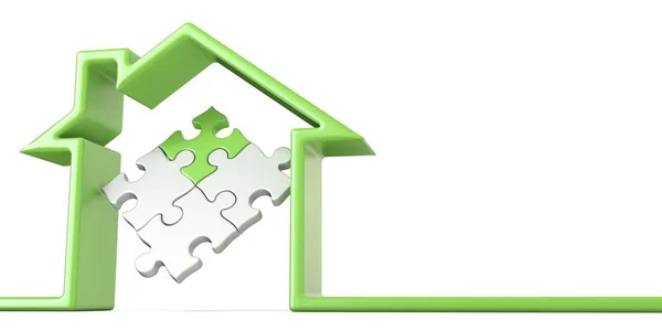 Puzzle im Haus aus grüner Linie 3d — Stockfoto
