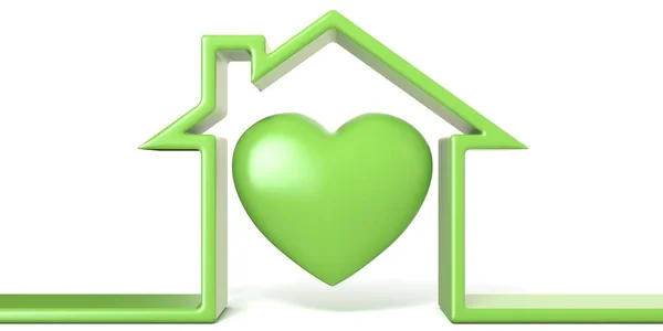 Corazón en casa de línea verde 3D — Foto de Stock