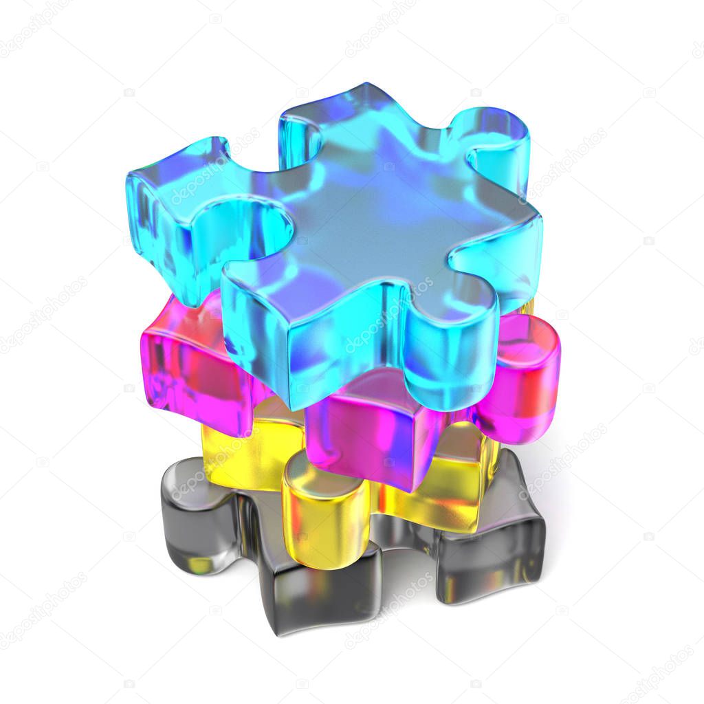 CMYK puzzle arranged 3D