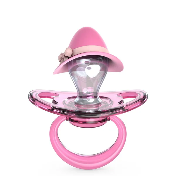粉红色婴儿奶嘴与夫人帽子女婴符号 3d — 图库照片