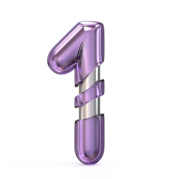 Purple gem met metalen kern lettertype nummer 1 één 3d — Stockfoto