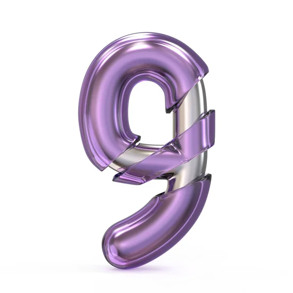 Purple gem met metalen kern lettertype nummer 9 negen 3d — Stockfoto