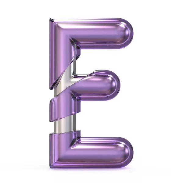 Permata ungu dengan fonta inti logam LETTER E 3D — Stok Foto