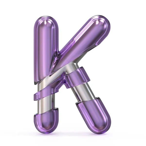 Purple gem met metalen kern lettertype alfabet K 3d — Stockfoto