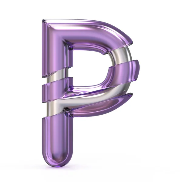 Фиолетовый камень с металлическим шрифтом LETTER P 3D — стоковое фото