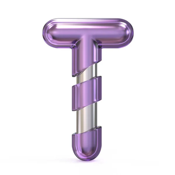 금속 코어 글꼴 문자 T와 보라색 보석 3d — 스톡 사진