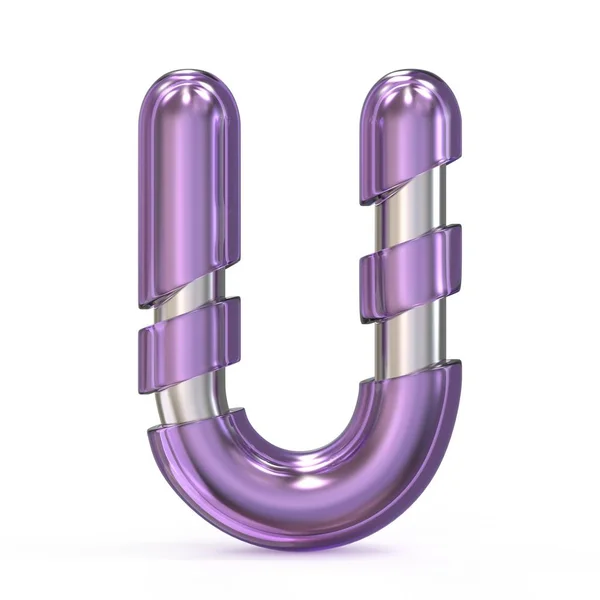 Purple gem with metal core font LETTER U 3D — Stock Photo, Image