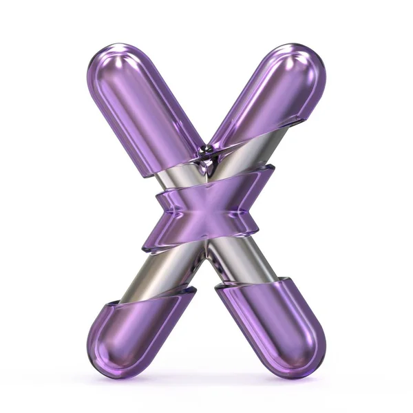 紫色宝石与金属芯字体字母 X 3d — 图库照片
