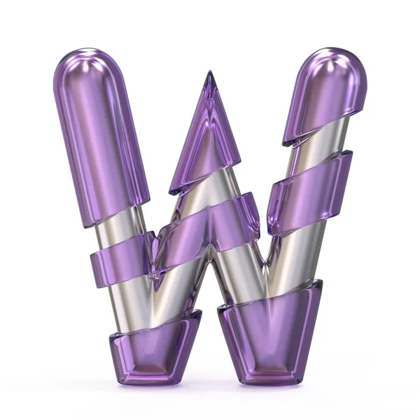 Lila pärla med metall kärna teckensnitt bokstaven W 3d — Stockfoto