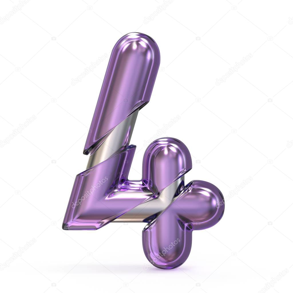 Purple gem with metal core font NUMBER 4 FOUR 3D