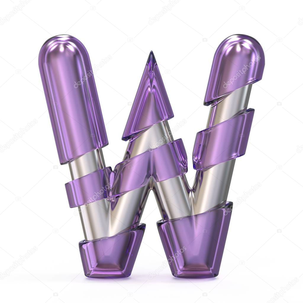 Purple gem with metal core font LETTER W 3D