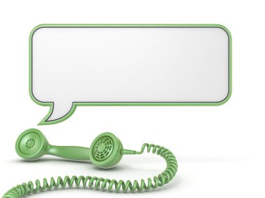Yeşil telefon yakışıklı ve konuşma 3d kabarcık