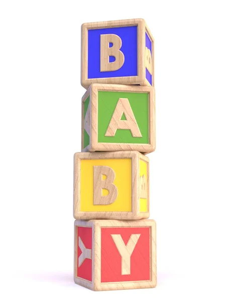 Word BABY fatto di blocchi di legno giocattolo verticale 3D — Foto Stock