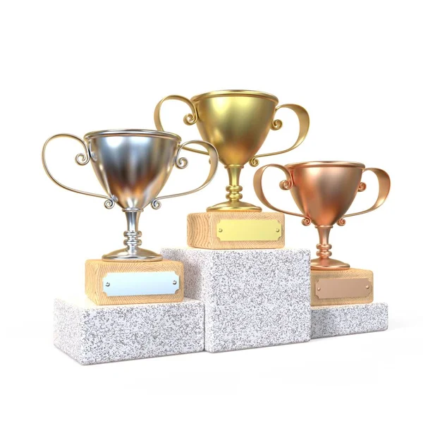 Coupes trophées or, argent et bronze 3D — Photo