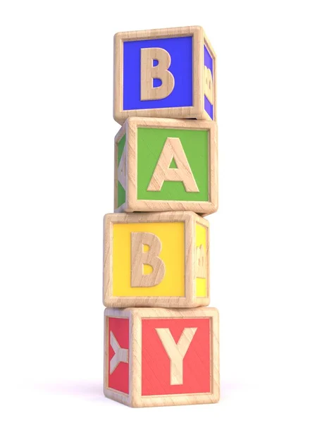 Μωρό λέξη κατασκευασμένα από ξύλινα μπλοκ παιχνίδι κάθετη 3d Εικόνα Αρχείου
