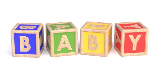 Μωρό λέξη κατασκευασμένα από οριζόντια ξύλινα μπλοκ παιχνίδι 3d Εικόνα Αρχείου