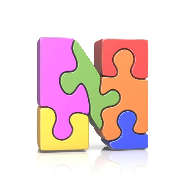 Puzzel jigsaw letter N 3d — Stockfoto