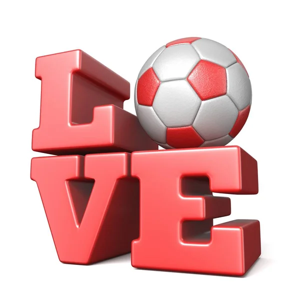 Palavra AMOR com futebol bola de futebol 3D — Fotografia de Stock