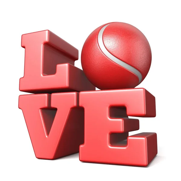 Ordet kärlek med tennis boll 3d — Stockfoto