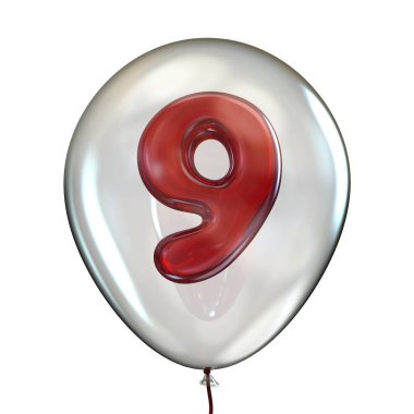 Numara 9 9 şeffaf balon 3d