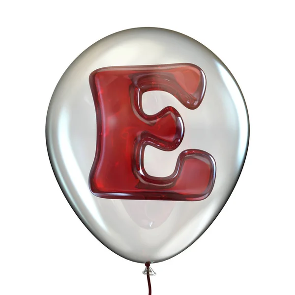 Carta E em balão transparente 3D — Fotografia de Stock