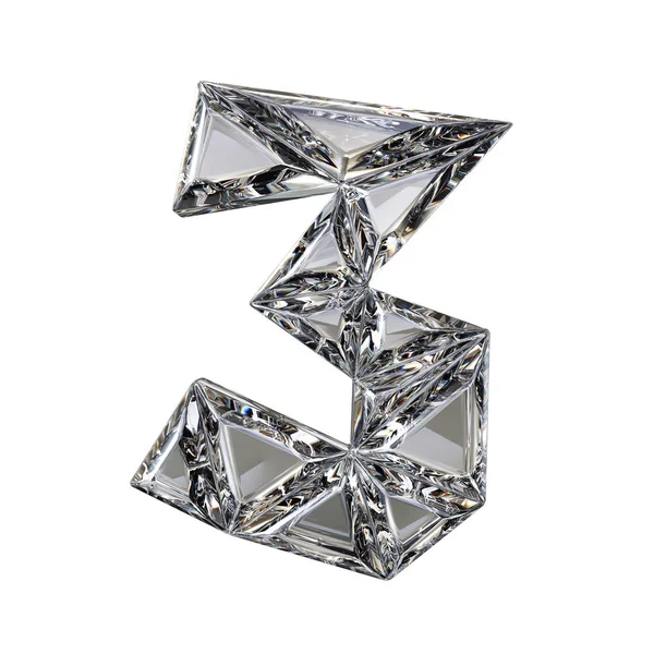 Crystal triangulated betűkészlet-számot három 3 3D-s — Stock Fotó